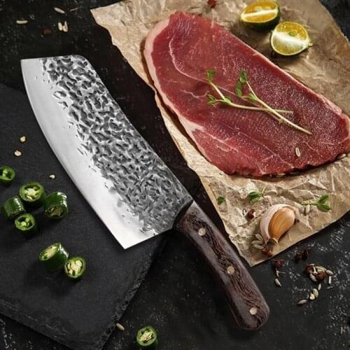Hand forged stainless steel hammered kitchen knife Home kitchen Slicing Knife Butcher knife with sharp blade
