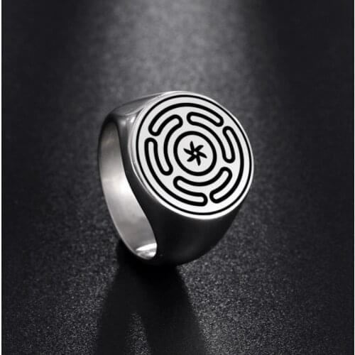 LIKGREAT Hecate Wheel Strophalos Hekate Stainless Steel Rings Magic Symbol Logo Charm Kabbalah Amulet Retro Jewelry NewYear Gift
