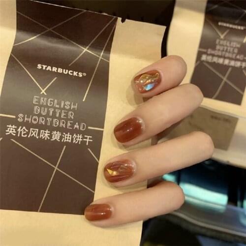 Beautiful mini orange colored glaze false nails 24pcs with glue Bride cute fake nails Ins lady full gel nail tips Nail art