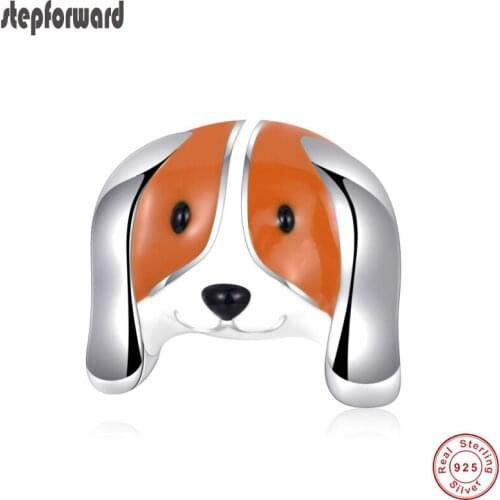 Popular New Arrival Cute Animal Theme Gift Enamel 925 Sterling Silver Dog Charm Fit Bracelet Bangle Necklace Silver Jewelry