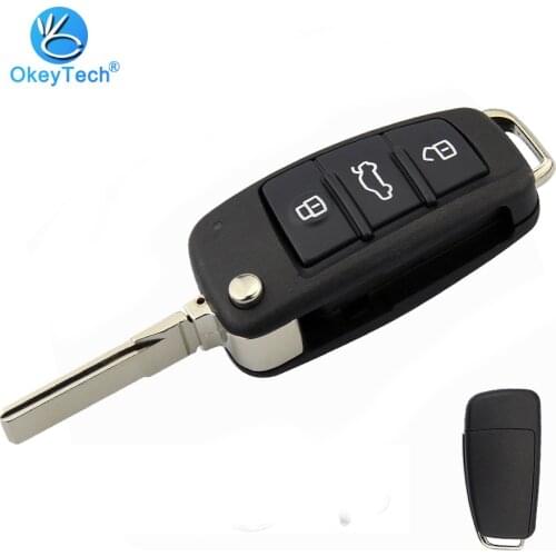 OkeyTech 3 Button for Audi a3 a4 b6 b8 tt a6 c5 q5 8p Flip Folding Remote Car Key Shell Fob HU66 Blade Key Fob Case Replacement