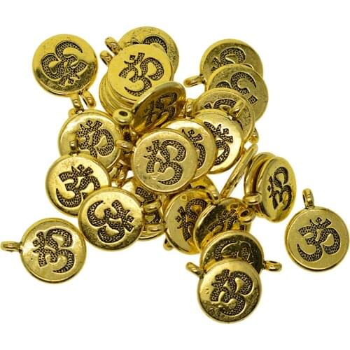30 Pieces Om Yoga Charms Pendant Metal Beads Round Spacer Loose Beads Charms for DIY Jewelry Making (Gifts)