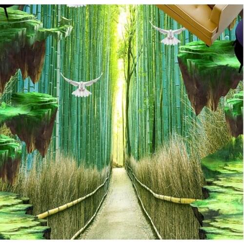Custom 3d flooring waterproof wallpaper for bathroom Bamboo walkway 3d floor tiles self adhesive 3d wallpaper walls floors
