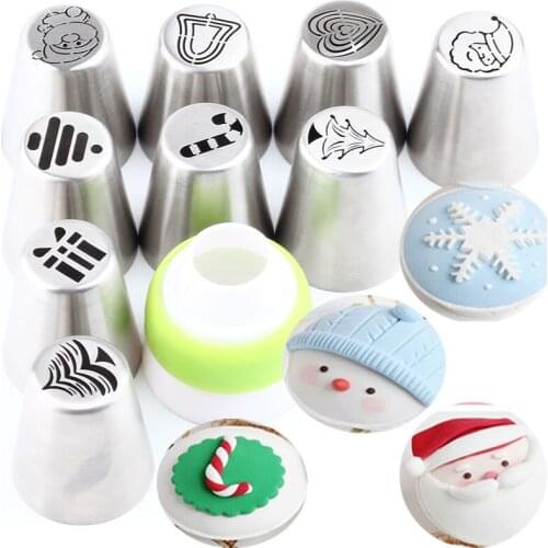 Christmas Icing Piping Nozzles 9Pcs Russian Pastry Tips And 1Pcs Couple Converter Stainless Steelr Pastry Baking Confectionery