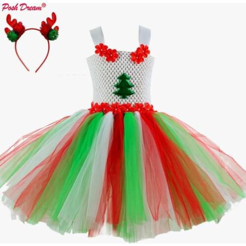 Baby Girl Christmas Dress Red and Green Beautiful Princess Tutu Dress with Headband Little Toddler Baby Girls Party Clothing