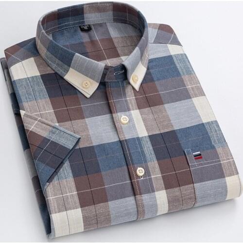 100% Cotton Oxford New Casual Solid Color Mens Button Up Shirt Short Sleeve Slim Fit Shirt Men Korean Clothes Oversized Shirt