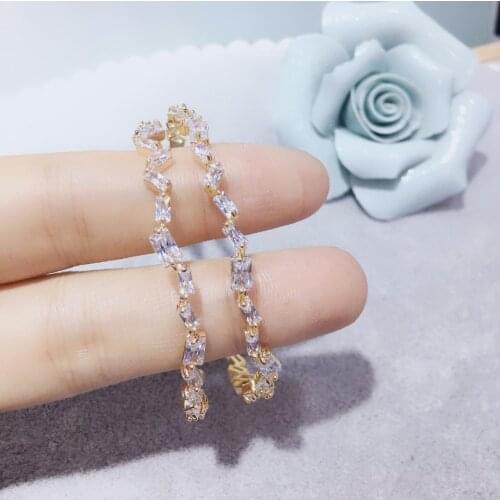 Newest brand Fashion AAA cubic zircon Wavy shape Baguette bracelet thin cuff copper bangle for women gift S0671