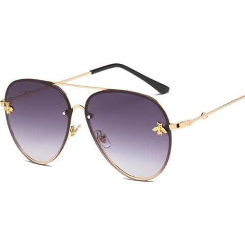Vintage Metal Small Bee Sunglasses Women Luxury Gradient Pilot Sun Glasses Shades Male Fashion Brand Designer Oculos De Sol