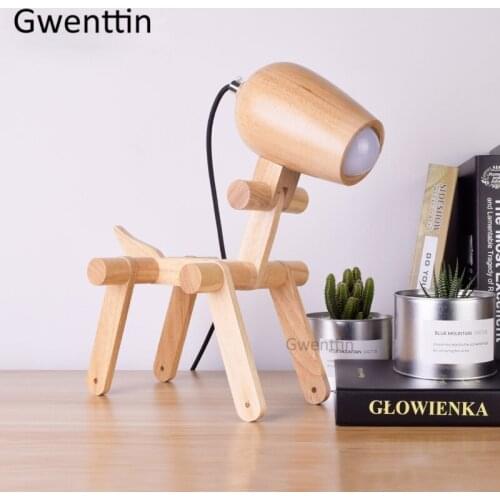 Modern Dog Wood Table Lamp Led Stand Nordic Wooden Foldable Robot Desk Light for Bedroom Bedside Home Decor Fixtures Luminaire