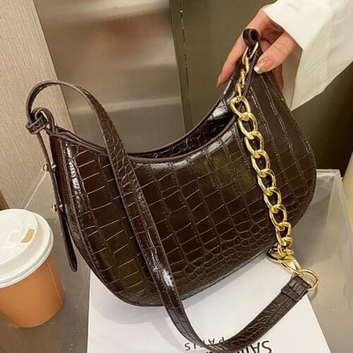 Crocodile Pattern Womens Designer Half Moon Shoulder Crossbody Bags for Women PU Leather Trend Solid Color Handbag Armpit Bag