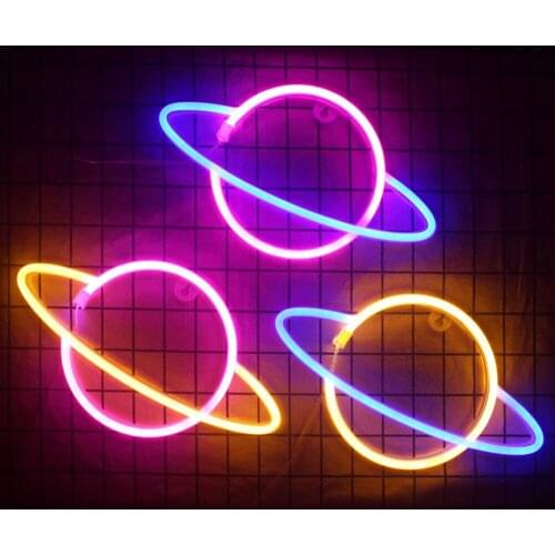 LED Neon Lamp Elliptical Planet Shaped Sign Lamp Battery Powered Party Home Decor Wall Light Party Neight Light