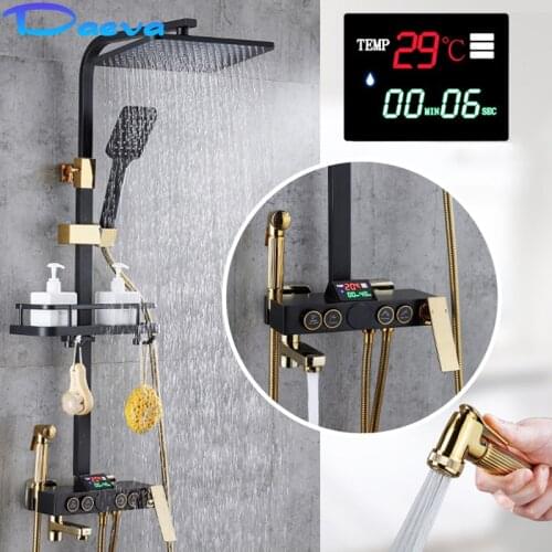 Thermostatic Shower Set Black Luxury Mixer Tap Digital Display Bath Faucet Bathtub Faucets Bathroom Shower Set Rainfall Taps