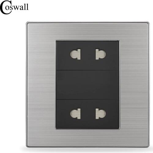 COSWALL Universal 4 Hole Outlet Luxury Wall Power Socket Stainless Steel Panel Electrical Plug With Child Protective Door