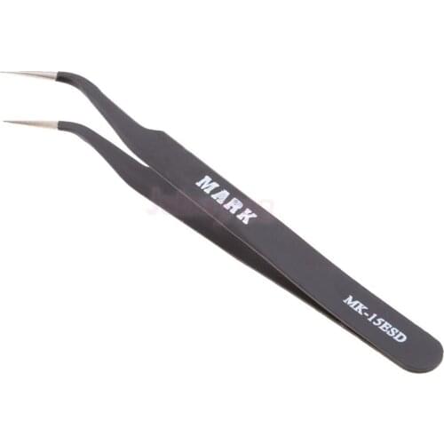 Multi-purpose Professional Cell Phone Repair Tool Tweezers Pointed Curved, Metal Anti-static Black
