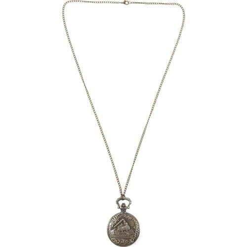 Unisex Antique Vintage Brass Locomotive Chain Pocket Watch Train Bronze