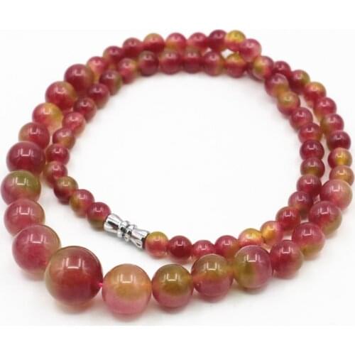 Vintage Multicolor Pink Chalcedony Jades Stone 6-14mm Round Beads Tower Semi-precious Chain Necklace Trendy Jewelry 18inch B-02