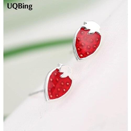 2018 New Fashion 925 Sterling Silver Red Strawberry Stud Earrings For Women Jewelry Free Shipping Brincos