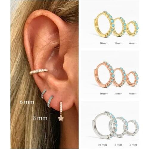CANNER 6mm/8mm/10mm Real 925 Sterling Silver Hoop Earrings for Women Zircon CZ Small Round Earrings Fine Jewelry pendientes