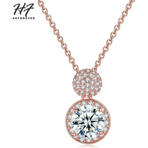 Double Round Crystal Pendant Necklace For Women Luxury Rose White Gold Color AAA+CZ Gift For Birthday Party Fashion Jewelry N393