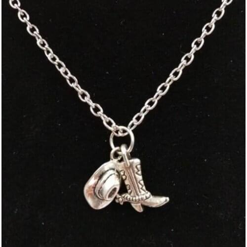 1Pcs Antique Cowboy boots cowboy hat footprints ballet shoes Dangle Pendant Necklace Lucky Jewelry Gift New