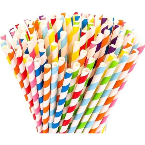 100pcs biodegradable paper straws-rainbow striped paper straws suitable for smoothie, smoothie, party supplies and decoration