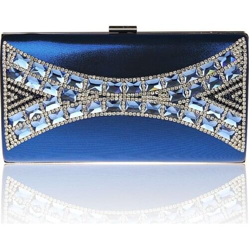 2016 High Quality Blue Ladies Zircon Wedding Evening Bag Clutch handbag Bride Party Purse Mini Makeup Bag Mujere Bolso 12036
