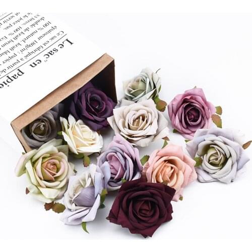 5PCS Silk Roses Retro Wedding Decorative Fake Flowers Artificial Plants Bride Brooch Scrapbooking Cheap Christmas Home Decor