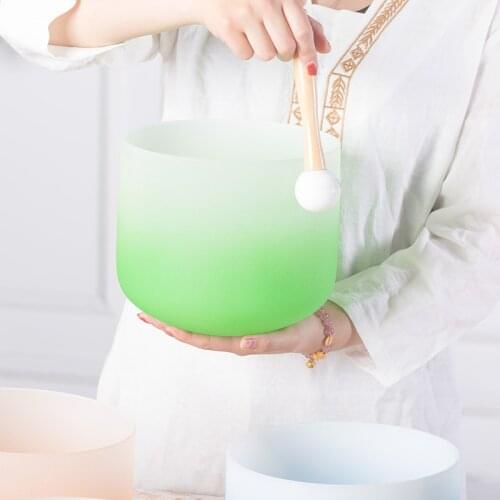 8 Inch F Heart Half Color Green Chakra Quartz Crystal Singing Bowl