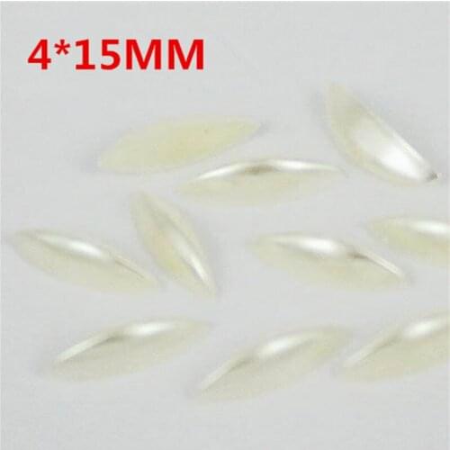 Beige pearl eye horse Shape Nail art 4x15MM 500Pcs Flat Back Marquise Decorative Nail Drill Acrylic Rhinestone Beads Decorate