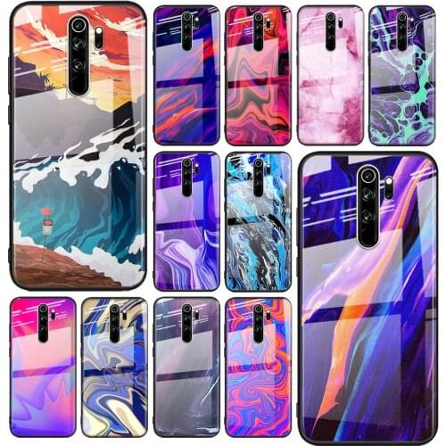Tempered Glass Cover Aesthetics marble neon art For Xiaomi Redmi Note 10 10S 9T 9S 9 8T 8 7 5G Pro Max Shockproof Phone Case