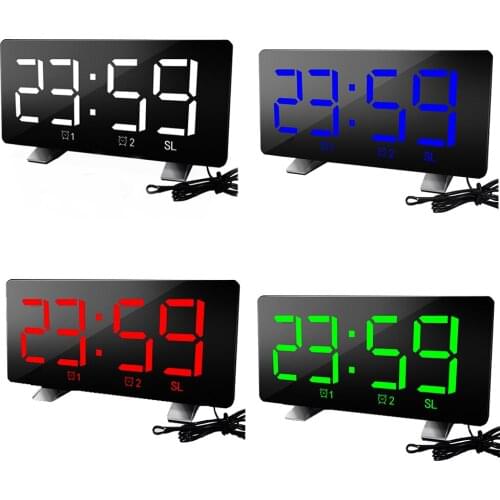Digital Clock Large Display, LED Electric Alarm Clocks Mirror Surface for Makeup with Dimming Mode, 3 Levels Brightness