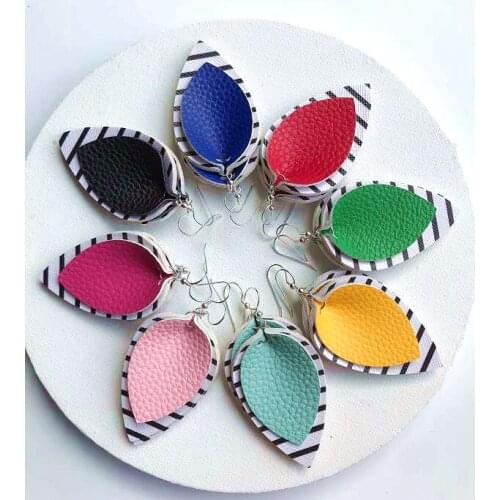 Double-layer striped leather teardrop earrings multi-color big leaf earrings Valentines Day gift