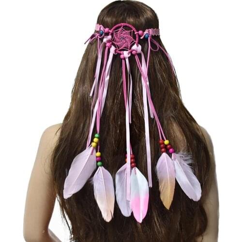 Ethnic Boho Feather Headband for Woman Festival Hair Accessories White Pink Feather Ladies Adjust Hairband Tribal Turkish Gypsy
