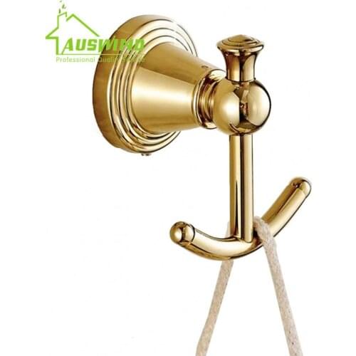 European Towel Hooks Antique Bathroom Robe Hook Brass Polished Coat Hook Bathroom Hooks Solid Bathroom Hardware Set