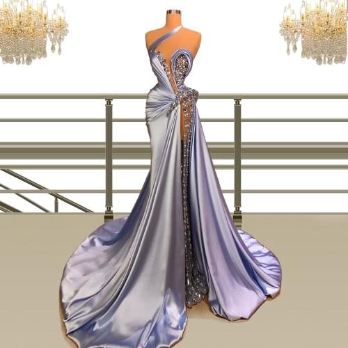 High End Jewelry Light Purple Dresses for Women 2021 Elegant One Shoulder Sweep Train платье на выпускной 11кл vestido de mujer