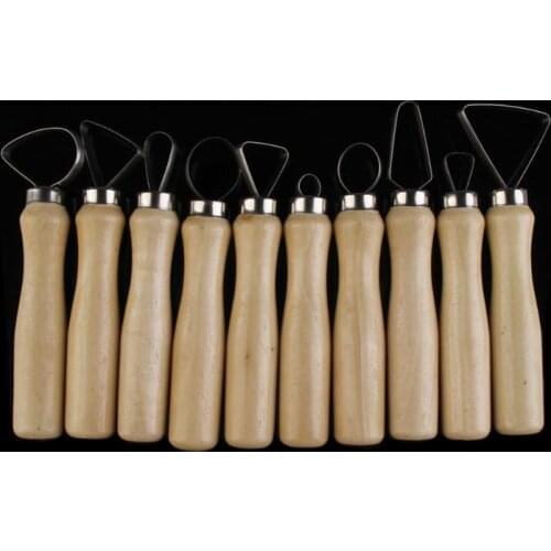 10pcs Wood Pottery Tools Carving Ceramics Clay Sculpture Tool with Stainless Steel Flat Wire DIY Craft Handmade Sculpting Suppli