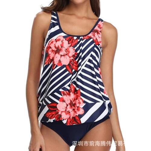 Oversize Swimsuit Womens Printed Bikini Large Size Split Swimweart Vest Tank and Briefs Two Piece Outfits Summer Bathing Suit