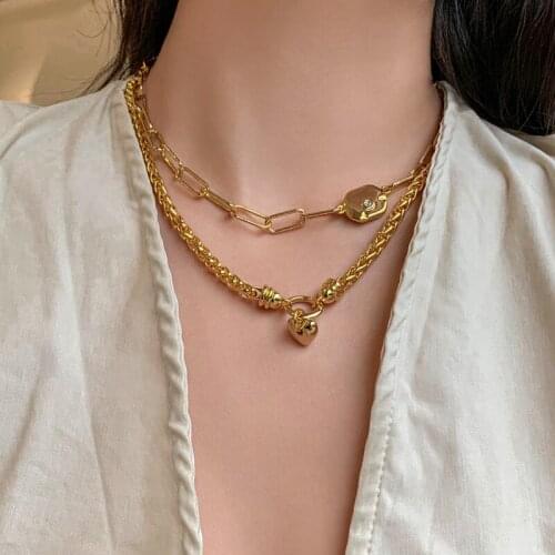 Brass With 18K Gold Heart Lock Choker Necklace Japan Korean Style Party Designer T Show Runway Gown Jewelry Rare INS