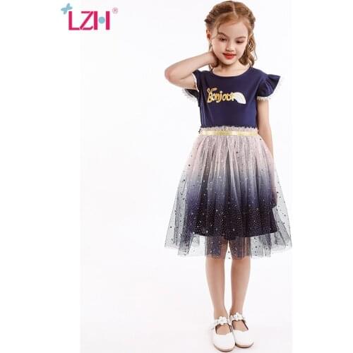 LZH Summer Fashion Stitching Mesh Princess Dress For Kids Clothes Girls Costume 2021 New Childrens Clothing 3-8 Year Kids Dress