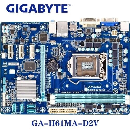 LGA 1155 H61 DDR3 Gigabyte GA-H61MA-D2V 100% Motherboard USB2.0 16G H61MA-D2V Desktop SATA II Systemboard PCI-E X16 Used