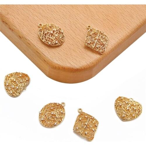 18K Gold Plated 1Pc 16-20mm Oval Heart Shape Copper Charm Pendant with Zircon Stone for DIY Necklace Earring Jewelry Making