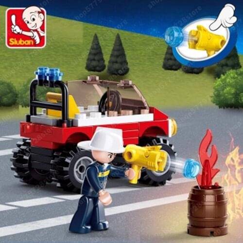 Minifigure SLuban 0621 Fire Series Fire Truck Car Modle Building Block Minifigures Toy Child Kid Toy Christmas Gift For Children