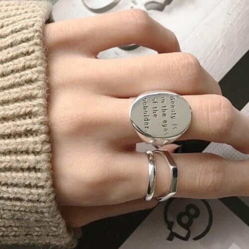 Minimalist Smooth Brushed Letters Rings for Women Aesthetic Adjustable Accesories Fashion Geometric Jewelry Valentines Day Gift