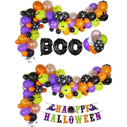 Halloween Balloons Garland Kit - 92pcs Confetti Latex Balloons 16inch BOO Foil Letter Balloon 3D PVC Bat Decoration Set