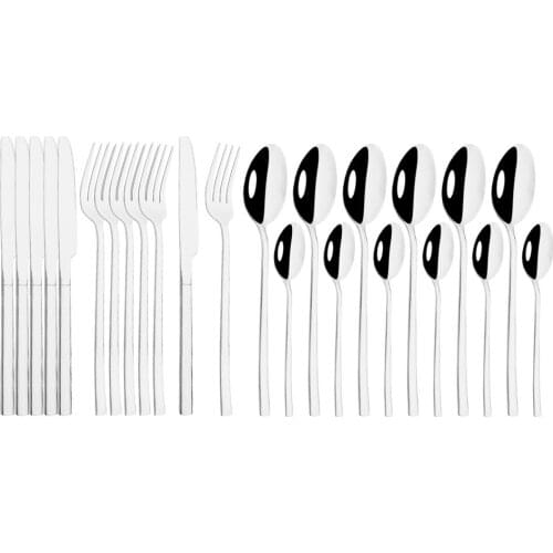 24Pcs/Set Dinnerware Set Stainless Steel Silver Knife Fork Coffee Spoon Cutlery Dinner Home Set Tableware Flatware Dishwasher