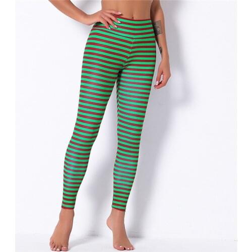 New Green Stripes Printed Leggings Mujer Christmas Gift Gym Leggings Outdoor Casual Leggings Winter Pants Workout Running Pants