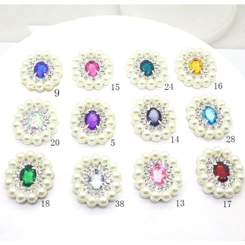 New Clothing Metal Pearl Rhinestone Buttons 10pcs/set 32*28mm Oval Acrylic Handmade Button Decoration DIY Wedding Mix Colors