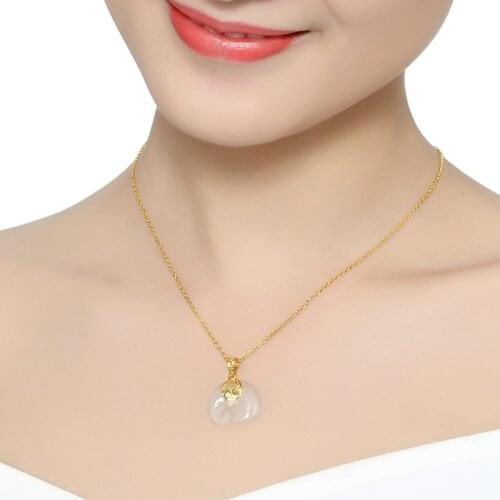 Jadery Charm Classic Animal Elephant Pendant Necklaces For Women Natural Jade Inlaid Gold Chain Long Necklace Fine Jewelry Gift