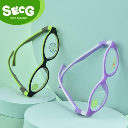 SECG Cute Round Optical Glasses Frame Soft Flexible Silicone Kids Glasses Transparent Children Frame Eyeglasses Spectacles