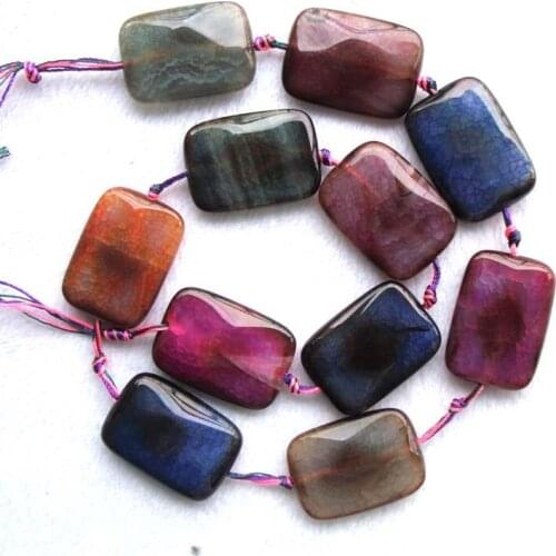 Natural Rainbow Veins Agate Faceted Flat Rectangle 25*35mm Loose Beads For Jewelry Making DIY Bracelet Necklace Earrings